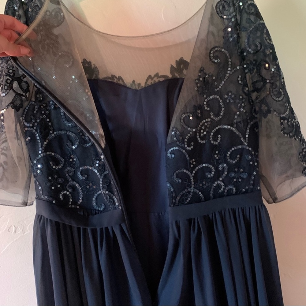 JJ’s House NWT Navy Chiffon Floor Length Formal Dress - Picture 4 of 8